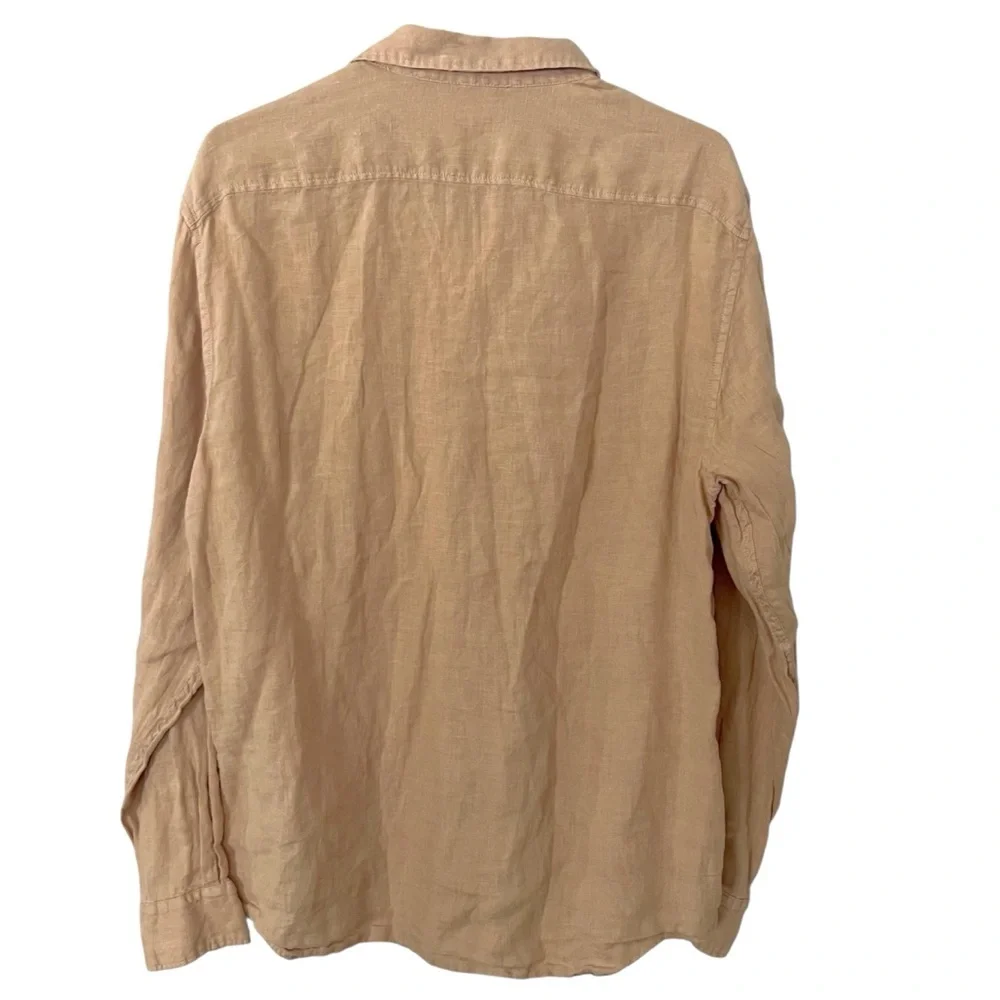 Monoprix Homme Premium Linen Button Down Shirt Large Long Sleeve Neutral Staple